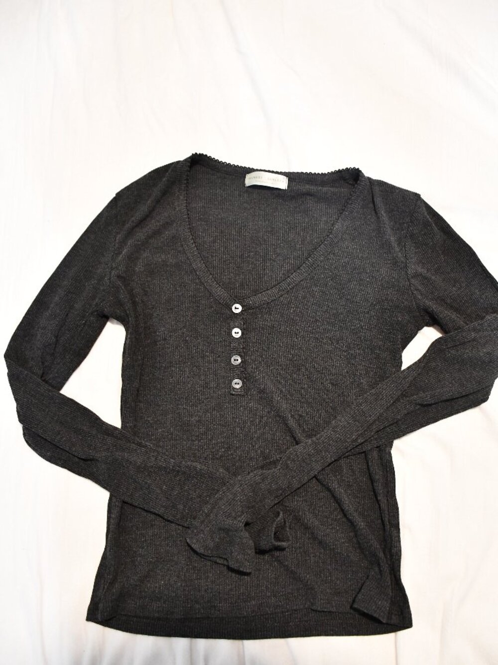 Dark Gray Tight Long Sleeve w/ V-Neck Button Up